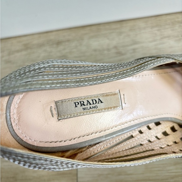 Authentic Prada gray Leather Strappy Open Toe Platform Pumps Size 37.5 - Picture 5 of 9